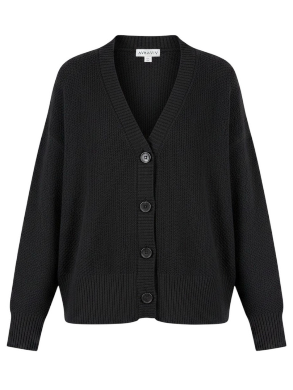 Classic Black Cardigan V-Neck Textured - Ava & Viv- NWT